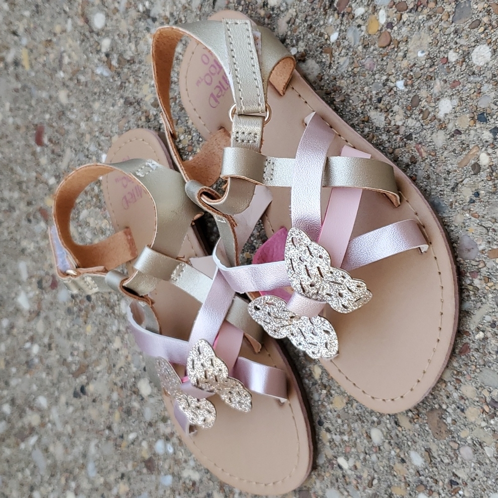 Limited Too Rose Gold Butterfly Strappy Sandals 10 Toddler